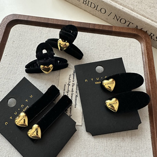 可爱丝绒金色爱心小边夹碎发发夹高级感刘海夹公主头抓夹复古发卡