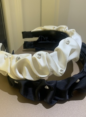 赵LU思同款高级感水钻褶皱发箍高颅顶复古法式网红新款黑色头箍