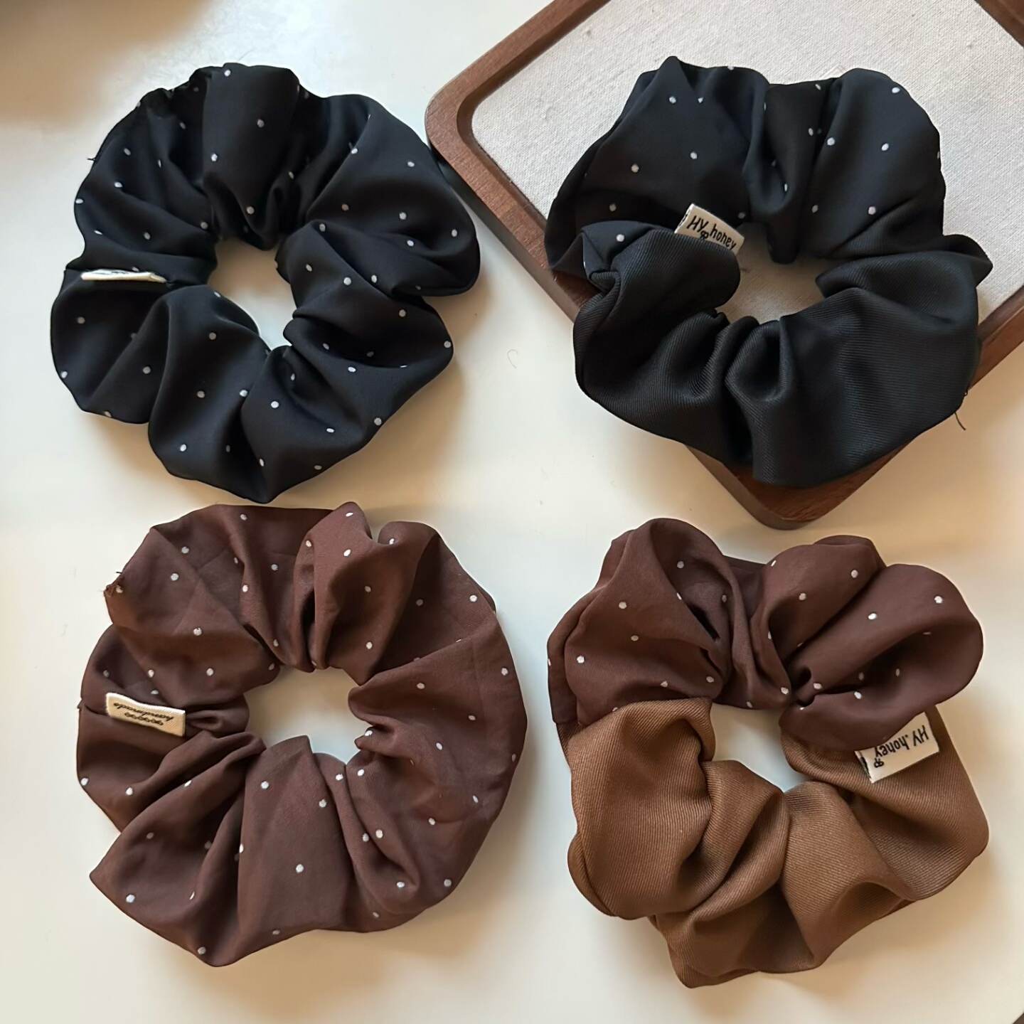 秋冬新款咖色波点大肠发圈丸子头马尾头绳扎头发皮筋气质百搭发饰