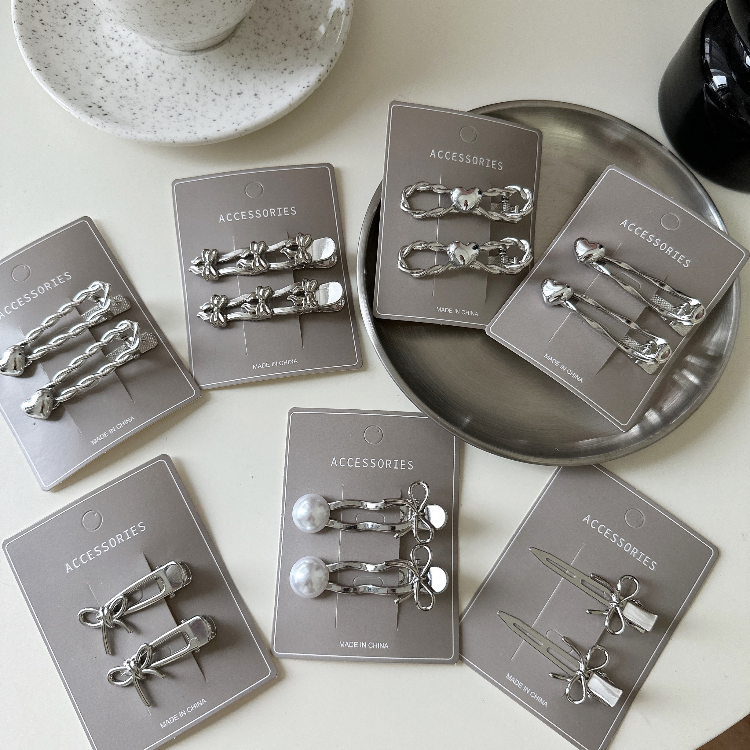 甜酷金属蝴蝶结爱心发夹刘海夹边夹碎发卡子前额对夹鸭嘴夹子发卡