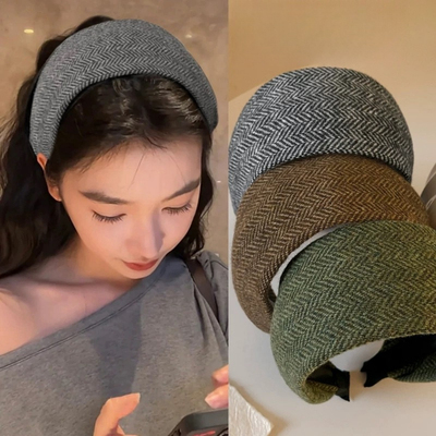 秋冬慵懒风超宽边毛呢发箍女高级感老钱风显脸小发带发卡头箍发饰