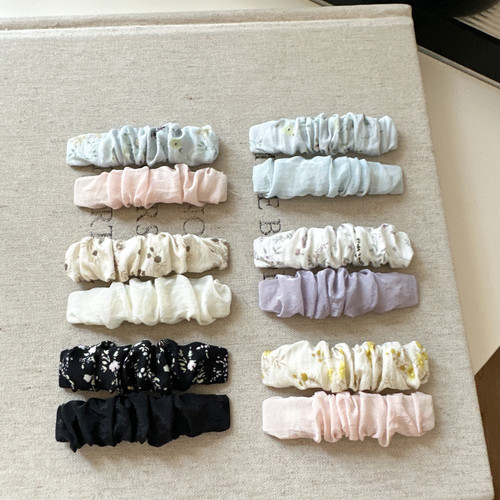 韩系新款褶皱布艺小碎花发夹刘海夹bb夹碎发边夹甜美少女侧边夹子
