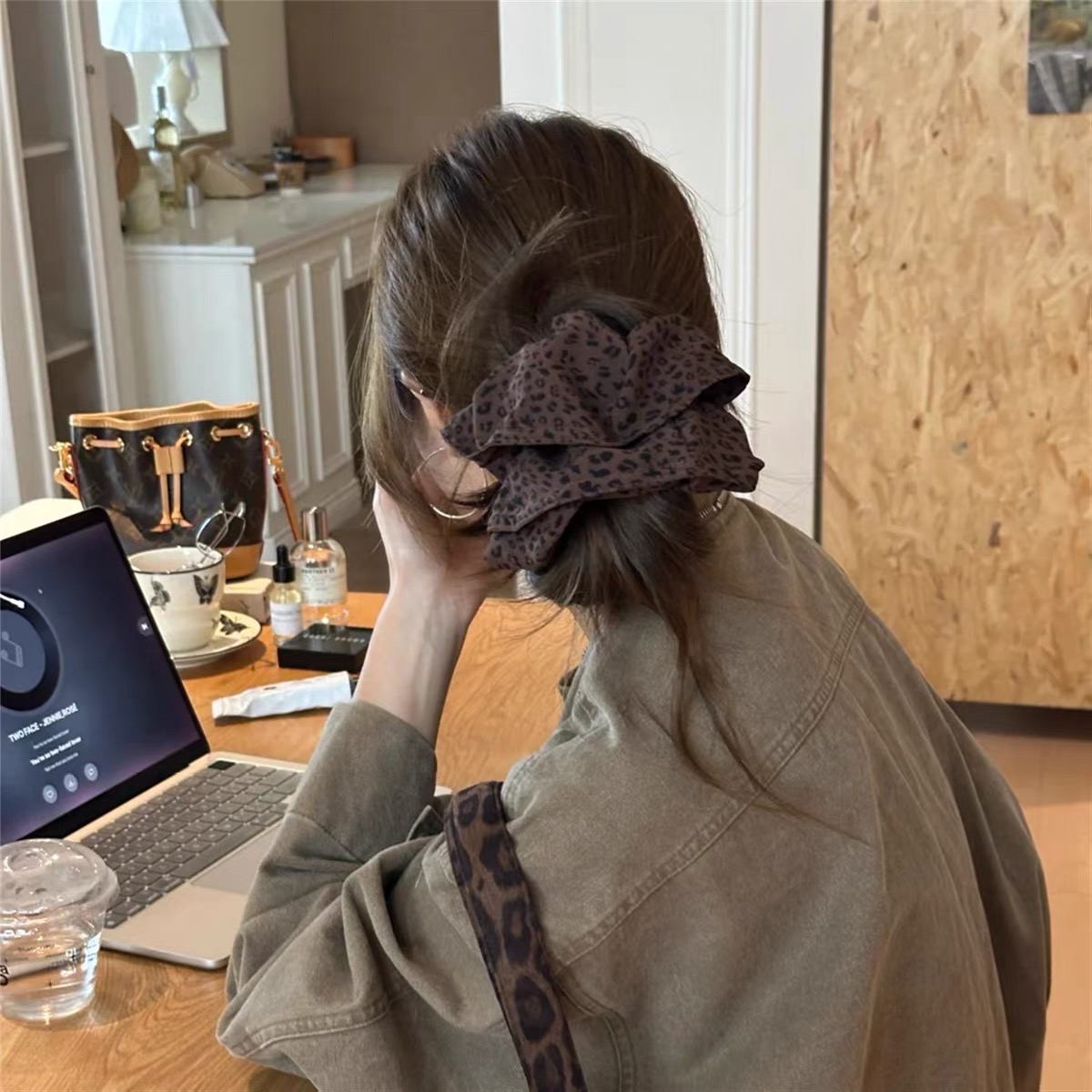 韩系高级慵懒风豹纹裙摆发圈