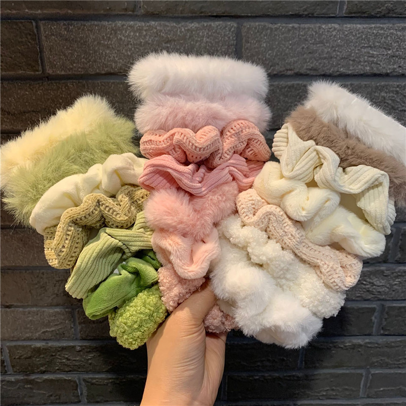7条装秋冬毛绒针织发圈套装少女仙气肥肠圈温暖气质百搭头绳皮筋