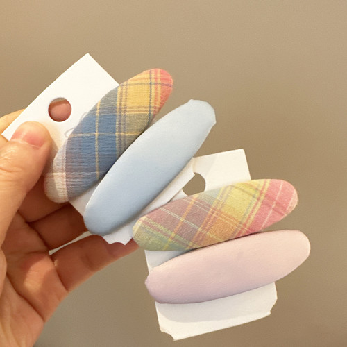 韩系新款彩色渐变格子布艺发夹刘海夹碎发边夹甜美少女侧边夹发卡