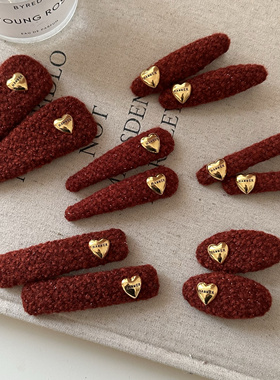 秋冬氛围感红色配金色字母爱心发夹刘海夹高级感刘海夹碎发边夹子