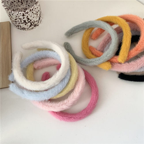 ins秋冬彩色少女柔软毛毛发箍