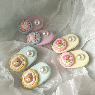 超可爱奶油色小花兔子椭圆珍珠小发夹前额对夹少女刘海夹碎发边夹