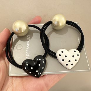 日韩高弹力爱心波点珍珠发圈高级感头绳皮筋扎的紧高马尾发绳饰品