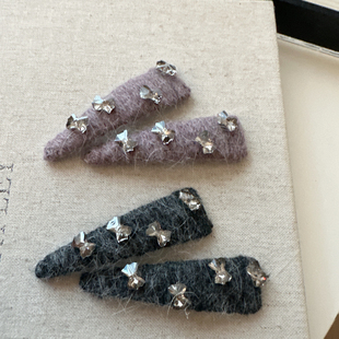 韩系新款马海毛水钻蝴蝶结毛线发夹掰掰夹可爱侧边夹刘海夹发饰