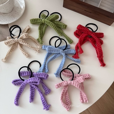 可爱糖果色毛线蝴蝶结发圈