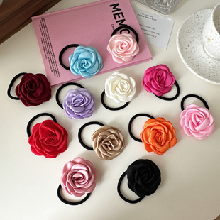 复古油画风奶白玫瑰发绳小香风山茶花发夹超仙少女发圈头绳皮筋