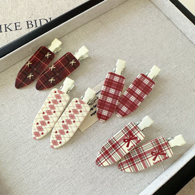 可爱红色格子蝴蝶结发夹刘海夹碎发边夹少女学上前额对夹无痕发卡