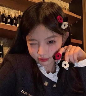 秋冬可爱丝绒小花花边夹法式复古高级感刘海侧边卡子ins网红发饰