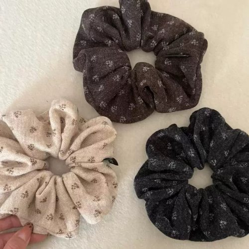 洋气百搭~韩系复古小碎花针织大肠发圈秋冬氛围大号马尾头绳头饰