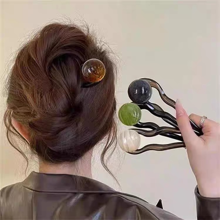 复古新中式u型发簪珠子发钗