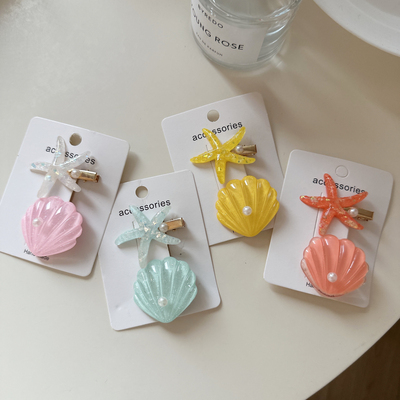 一对装可爱冰透海星贝壳发夹
