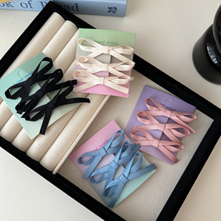可爱少女丝带蝴蝶结发夹刘海夹芭蕾风飘带边夹双马尾发卡侧边夹子