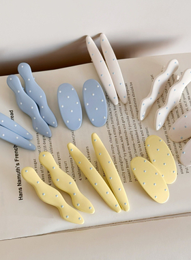 韩系奶油色时尚波点刘海夹发夹鸭嘴滴油黄色蓝色边夹发夹发卡卡子