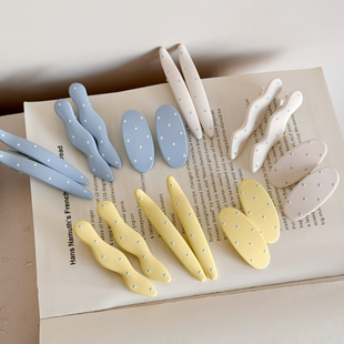 韩系奶油色时尚波点刘海夹发夹鸭嘴滴油黄色蓝色边夹发夹发卡卡子