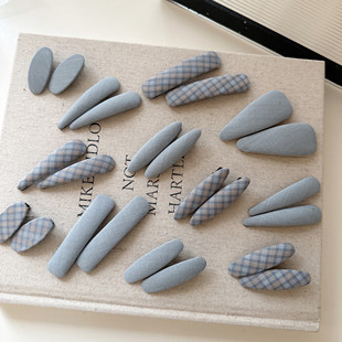 韩系手作蓝色布艺格子发夹洋气百搭刘海夹碎发边夹高级感发卡发饰