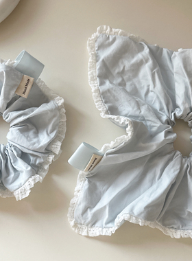 纯欲花边浅蓝色棉质发圈小清新甜美大肠圈方巾发绳新款发饰头绳