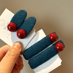 红珠子配蓝色发夹小众发饰侧边夹头饰秋冬新款对夹碎发刘海夹发卡