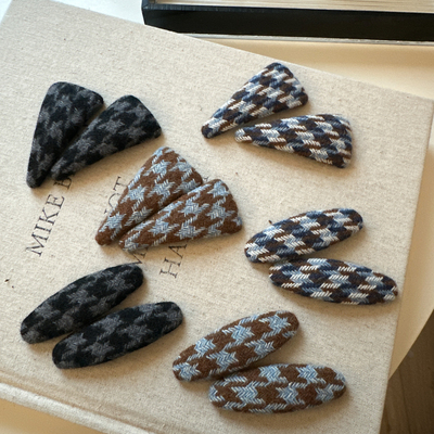 秋冬新款千鸟格子毛线针织发夹刘海夹碎发边夹气质百搭复古侧边发