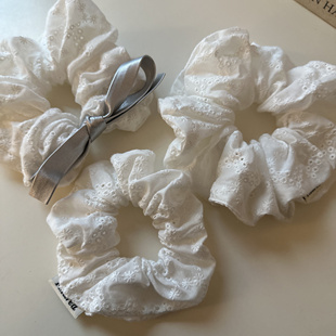 文艺棉麻少女镂空绣花白色干净清爽大肠复古发圈森系仙女头绳发饰