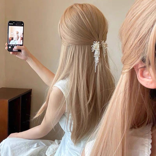 超仙温柔珍珠流苏发夹女后脑勺半抓夹高级感小众设计发抓边夹头饰