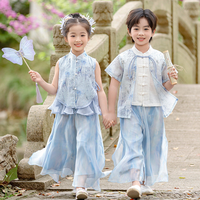 六一儿童汉服男童夏季古装女童中式国风唐装小学生合唱舞蹈演出服