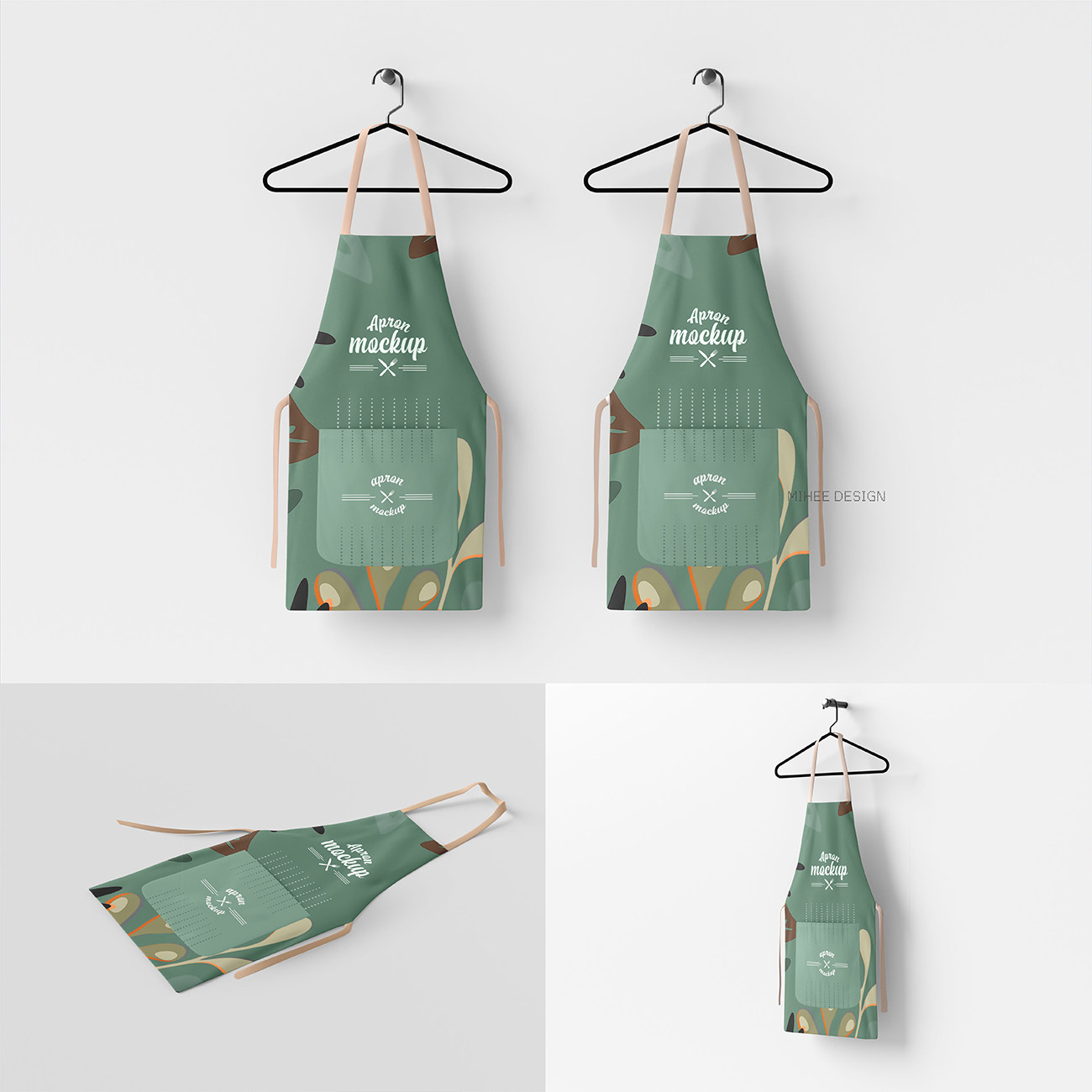 7款极简kitchen厨房围裙设计展示psd样机智能贴图vi