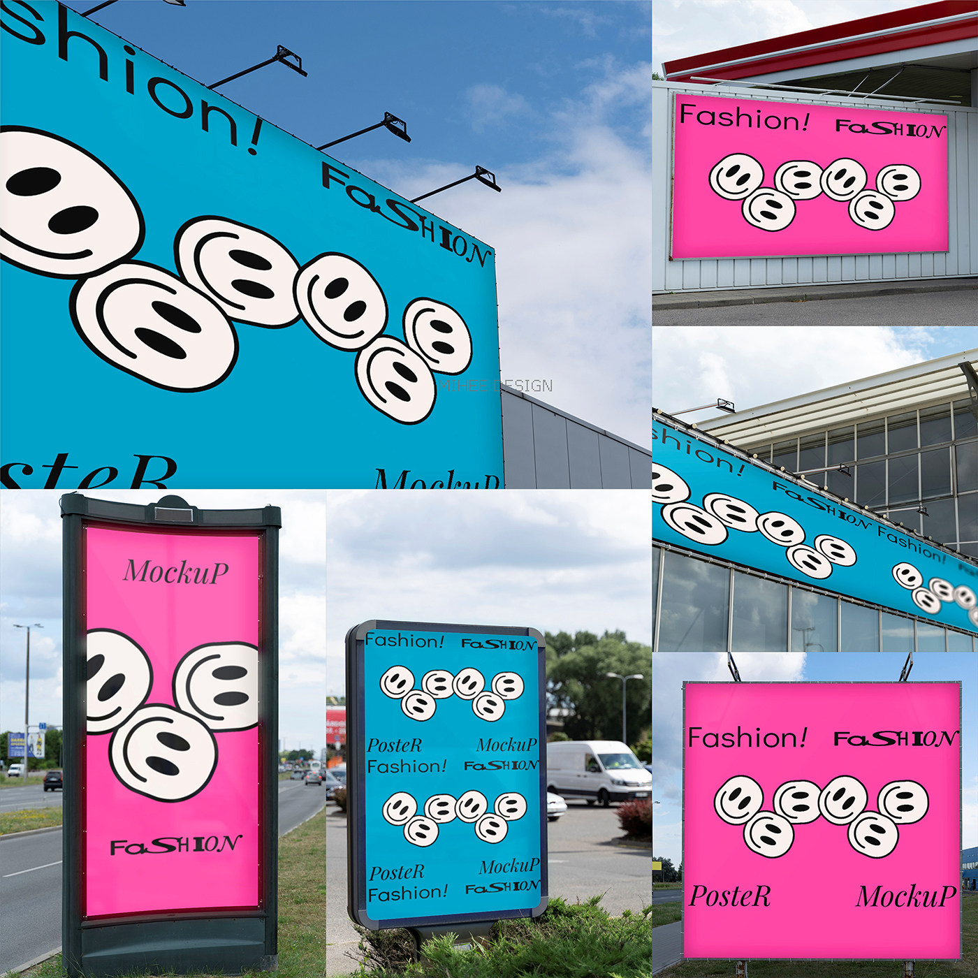 30款城市街头巨幅广告单立柱横幅灯箱广告牌psd样机设计素材贴图