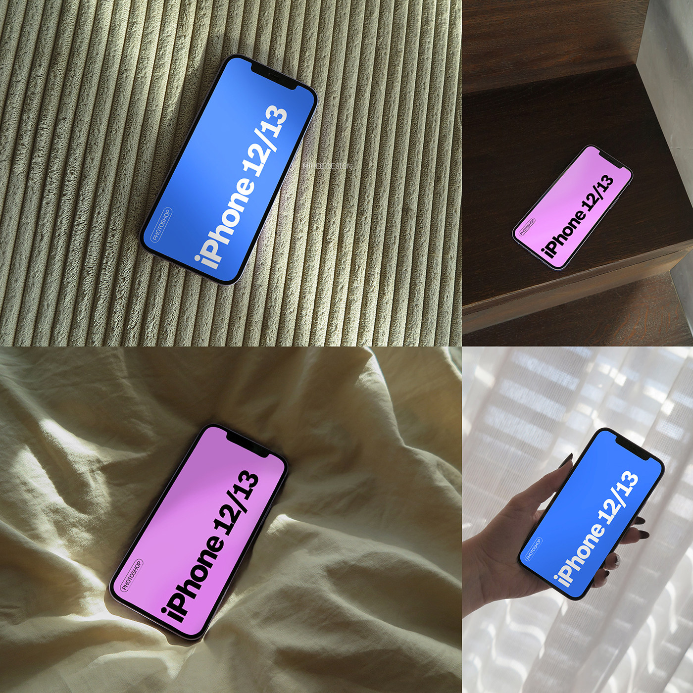 10款UI界面设计作品集展示效果图苹果iPhone1213贴图PSD样机模板