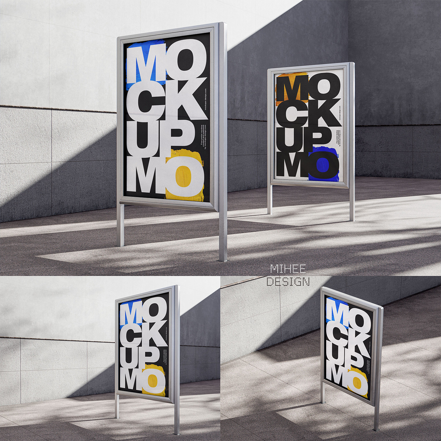 4款灯箱广告位展览城市灯牌广告牌海报设计展示样机psd素材贴图