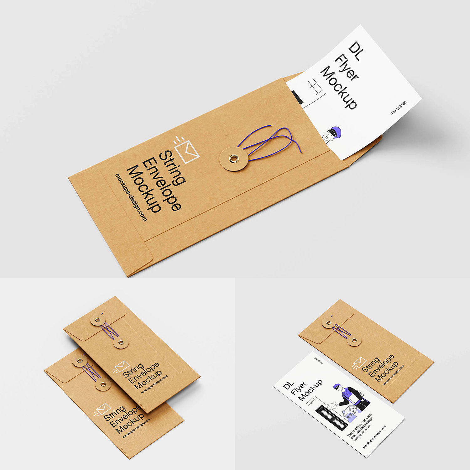 5款质感物牛皮纸信封卡套卡片样机psd设计素材贴图模板设计展示vi