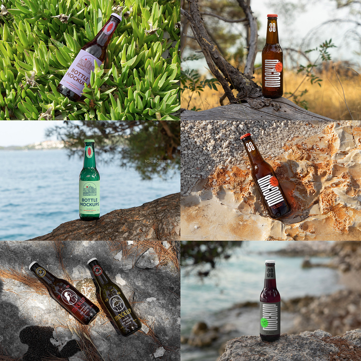 30款啤酒瓶玻璃瓶酒瓶样机psd设计素材智能贴图mockups可改瓶颜色