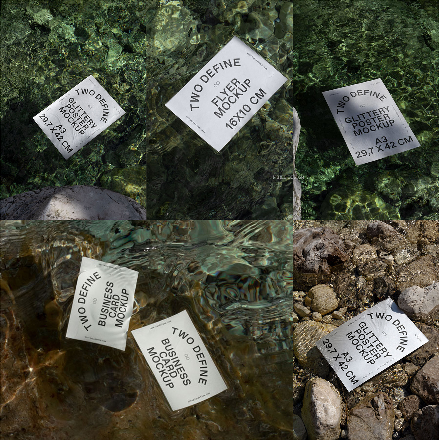 5款海面水漂浮海报宣传单页样机设计素材psd分层贴图智能替换