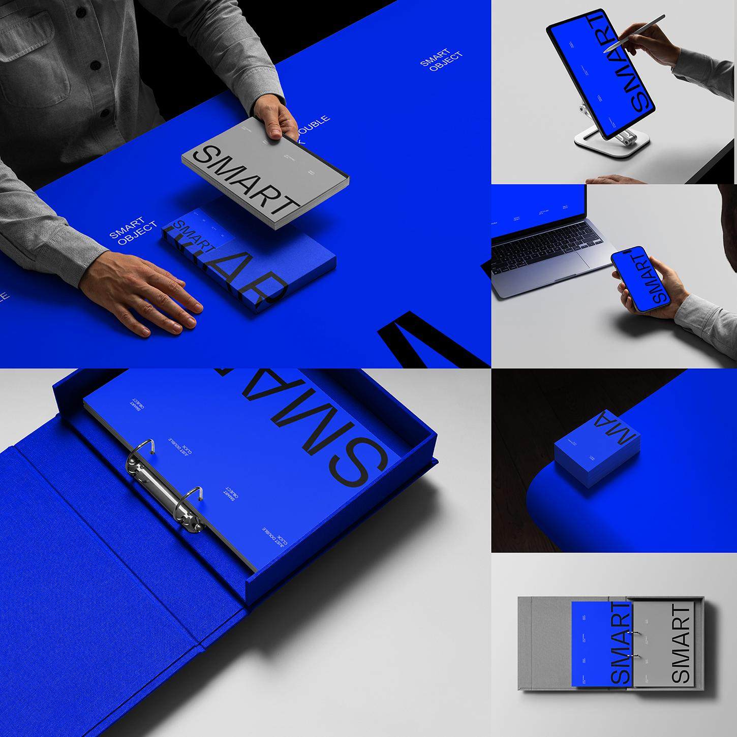 16款品牌书籍文件夹名片iPad电脑iPhone手机VI设计展示PS贴图样机