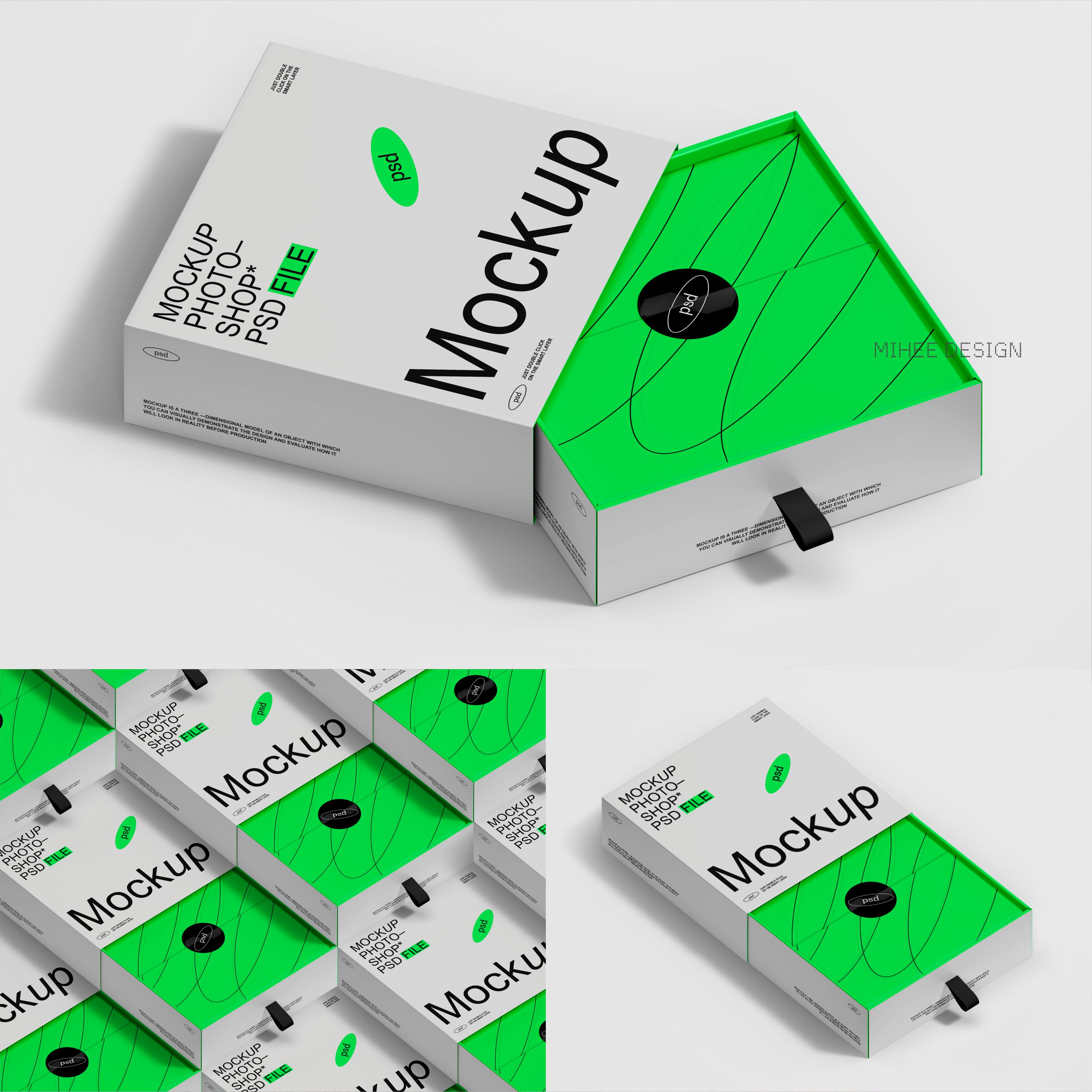 3款质感抽屉式快递纸盒打包盒包装盒礼品盒psd设计展示样机贴图