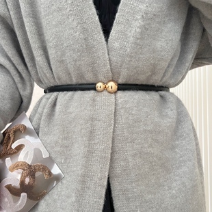 设计感百搭细腰带女配裙子韩版 大小金球扣简约高级毛衣小皮带女款