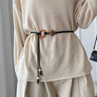 简约圆圈打结细腰带女配毛衣裙子时尚装饰百搭软皮带腰链长款腰绳