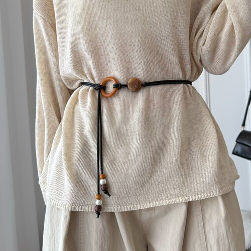 简约圆圈打结细腰带女配毛衣裙子时尚装饰百搭软皮带腰链长款腰绳