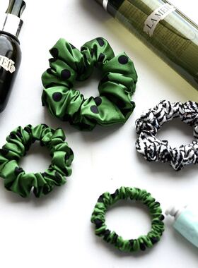 特价桑蚕丝真丝大肠发圈波点印花高弹力不扯发不伤发不留痕不滑脱