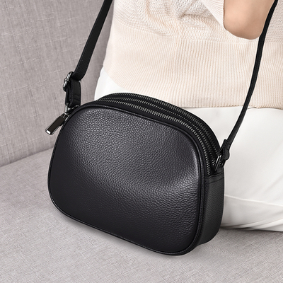 真皮单肩小包女软牛皮斜跨小圆包