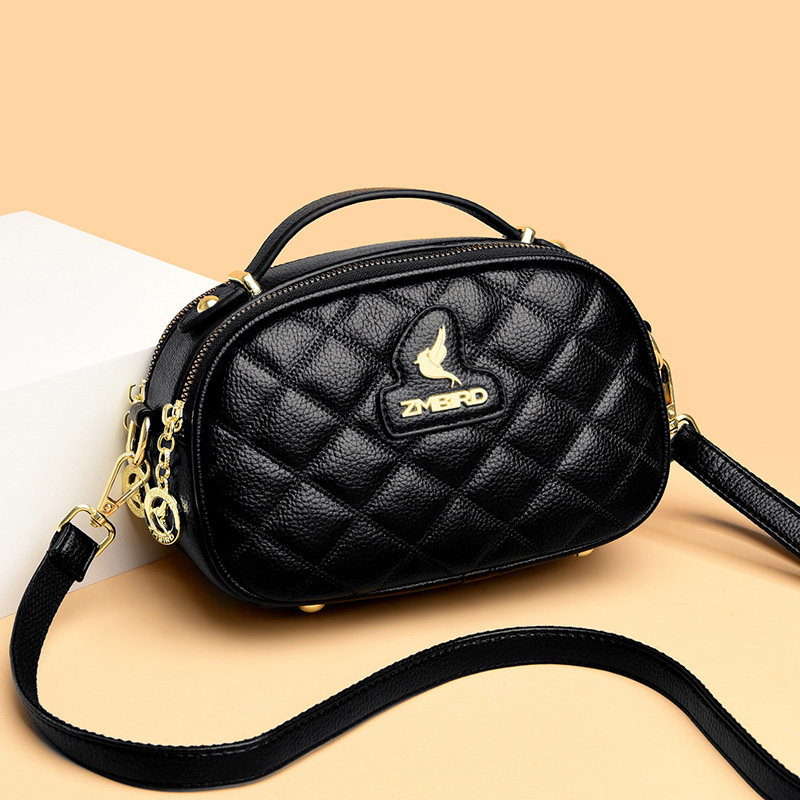 2025新款真皮菱格女士斜挎包时尚小方包气质休闲百搭中年妈妈包包