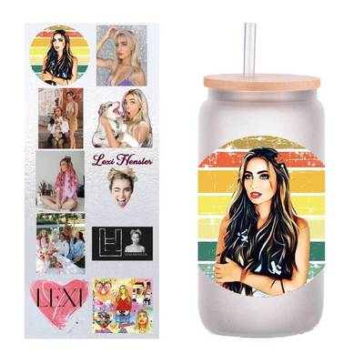 10张四英寸勒希亨斯勒美女UV转印贴纸水晶标签DIY玻璃杯贴纸定制