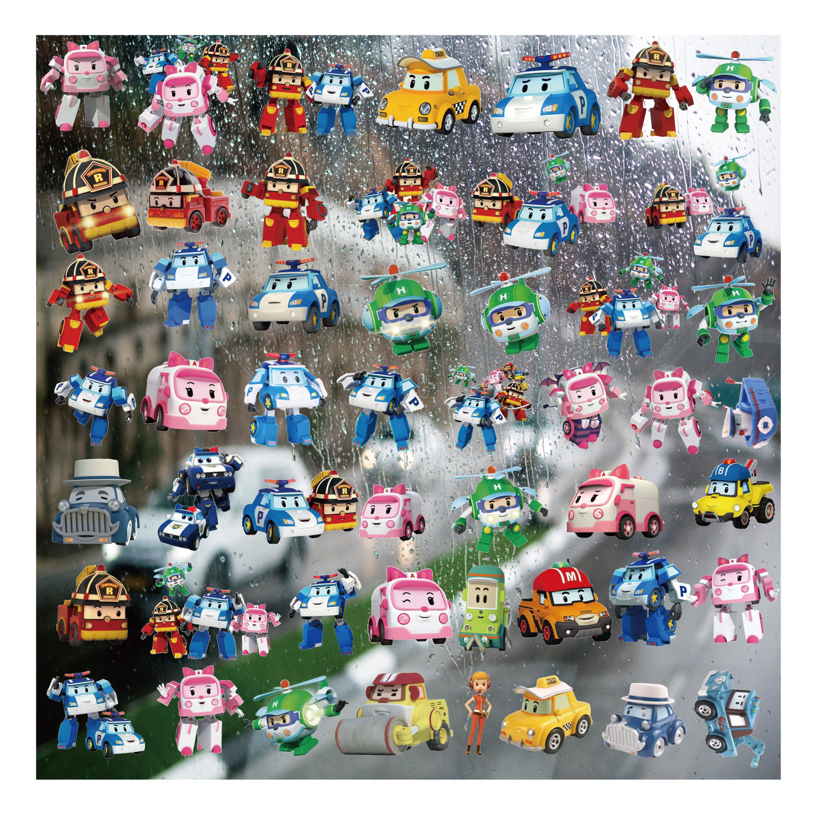 卡通珀利警车UV转印贴卡通套图水晶标签防嗮头盔汽车手机装饰贴纸