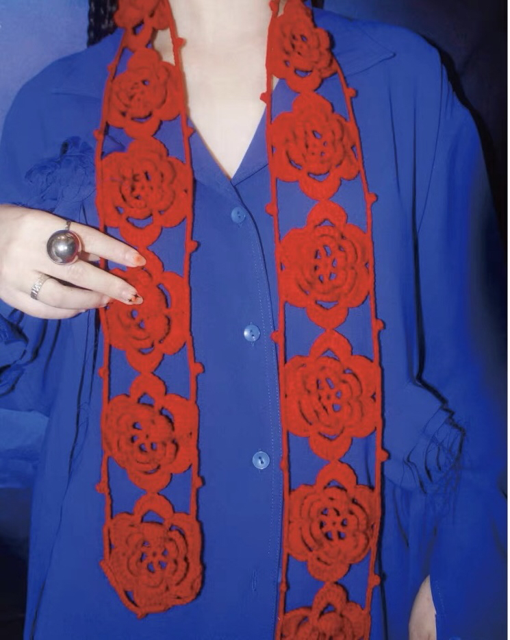 春秋复古森林系纯手钩勾花女围巾