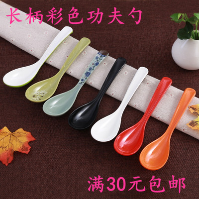 密胺塑料餐具饭店商用拉面馆黑白红色调羹汤匙带勾长柄勺7008勺子